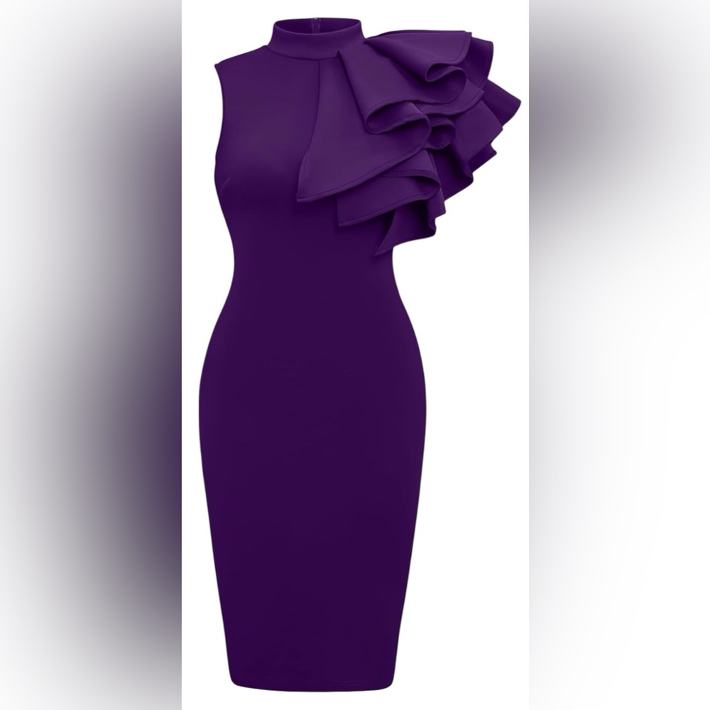 Memoriesea Women's Ruffle Sleeveless Bodycon Knee Length Party Pencil Midi Dress